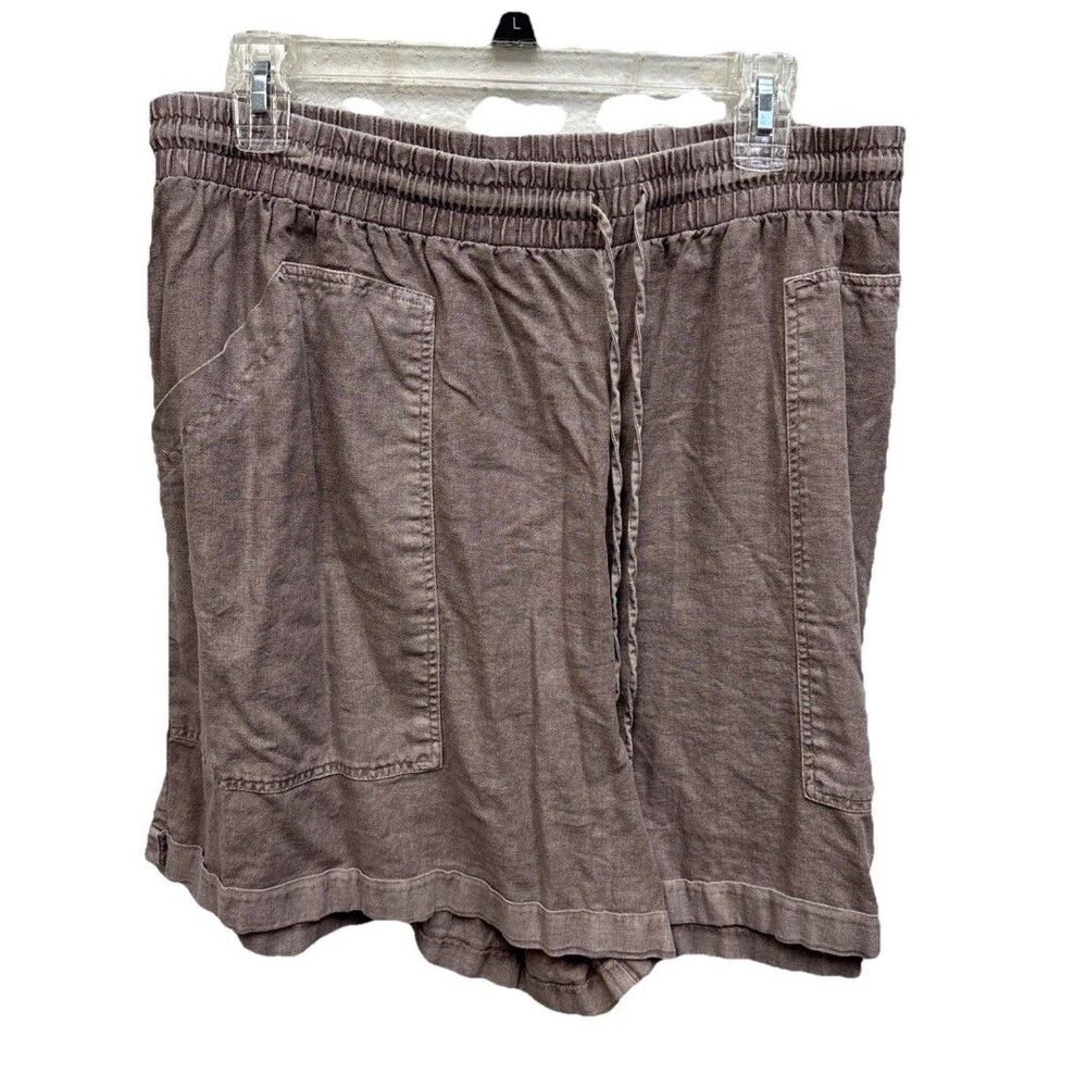 Universal Threads light brown shorts Linen Blend Elastic Waist Pockets 2X Cuffed